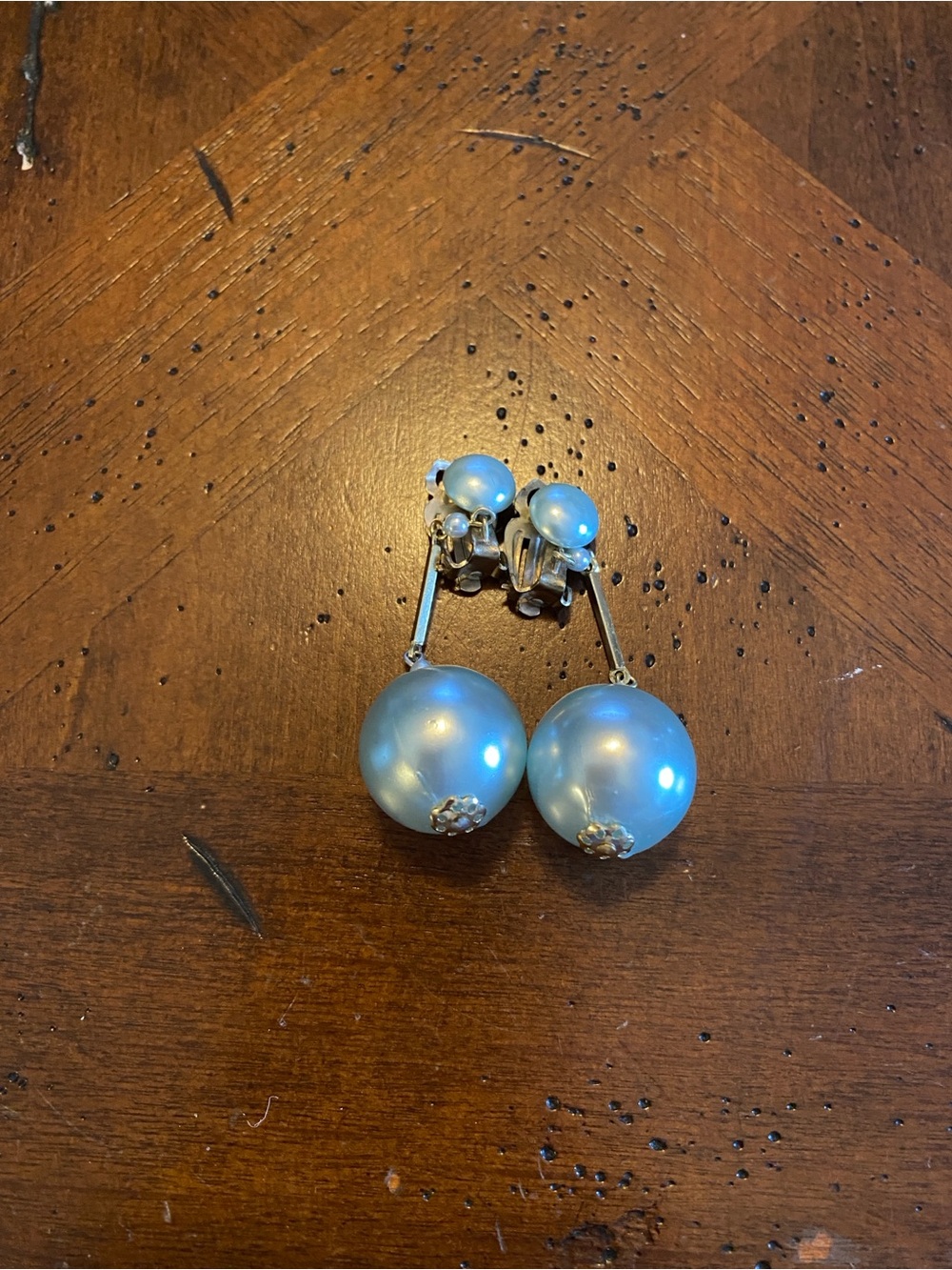 Classic Light Blue Pearl Drop Clip-On Earrings
